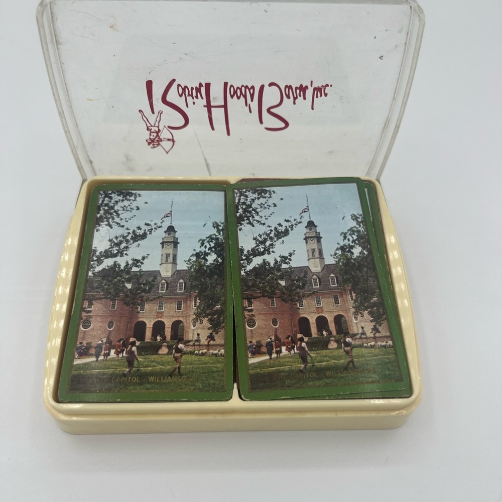 Historic Williamsburg Playing Cards Set in Green and Cream Case